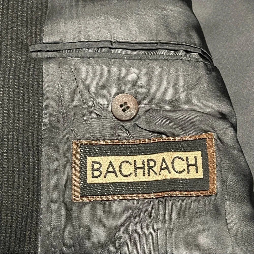 VTG Bachrach Textured Suit Mens 44L Gray 3 Button 100% Wool Pants 38x30 Pleated